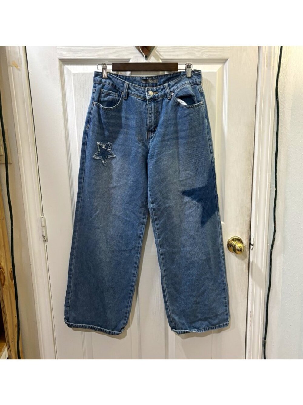 Cali 1850 wide leg baggy celestial denim jeans womens beaded stars size 9/29